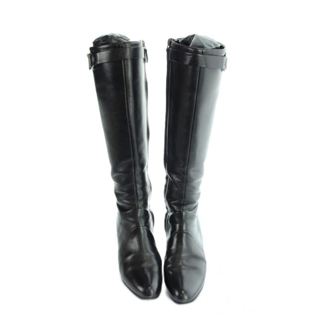 【中古】サルヴァトーレフェラガモ Salvatore Ferragamo ロングブーツ ロゴ レザー チャンキーヒール 4.5 黒_1