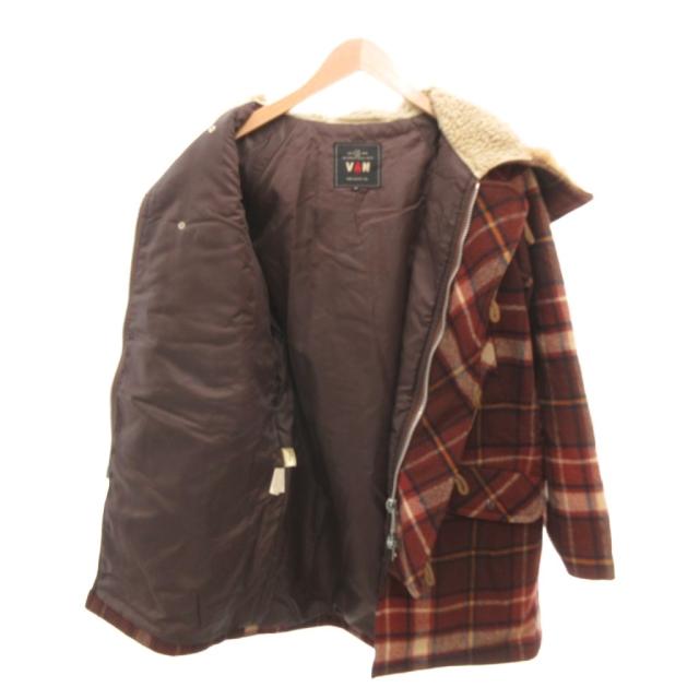 中古】VAN JAC ダッフルコート トグル チェック柄 ウール フェイク