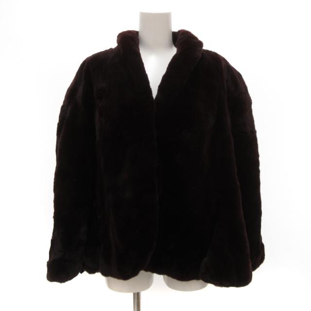 【中古】サガミンク SAGA MINK 銀サガ ケープコート ポンチョ シェアードミンク リアルファー F 赤 ワインレッド