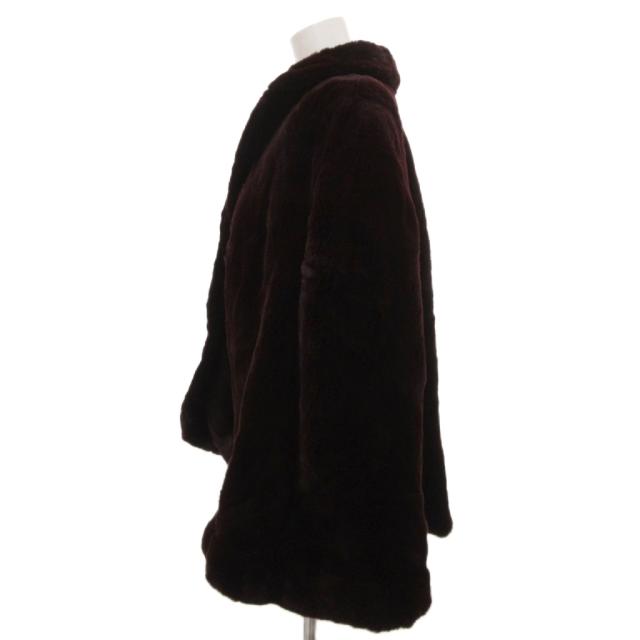 【中古】サガミンク SAGA MINK 銀サガ ケープコート ポンチョ シェアードミンク リアルファー F 赤 ワインレッド_2