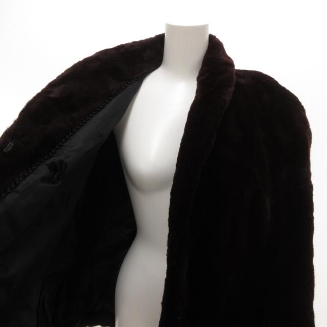 【中古】サガミンク SAGA MINK 銀サガ ケープコート ポンチョ シェアードミンク リアルファー F 赤 ワインレッド_3