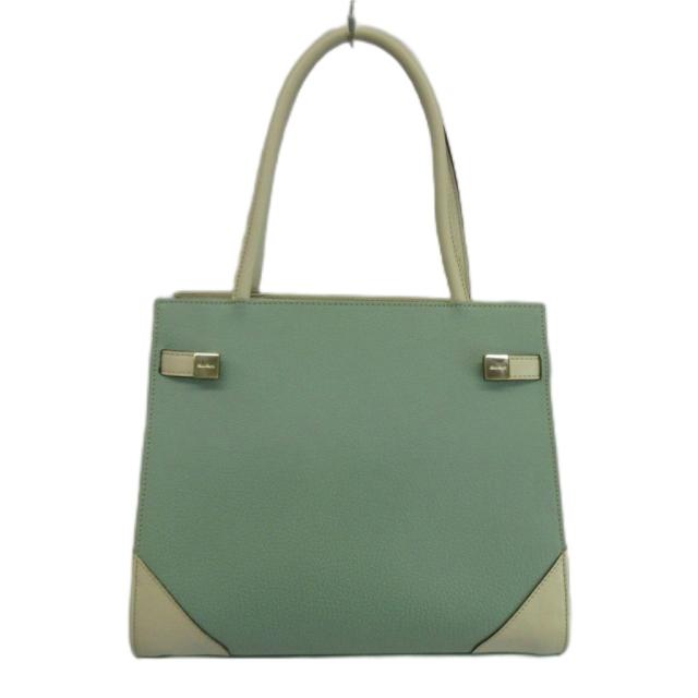 【中古】マックスマーラ MAX MARA ハンドバッグ トート レザー ロゴ ゴールド金具 ミントグリーン 白 ホワイト