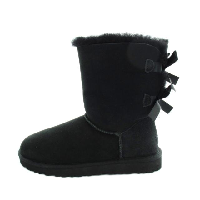 【中古】アグ オーストラリア UGG australia 1002954 W BAILEY BOW ショートブーツ ムートン ロゴ リボン 24cm 黒