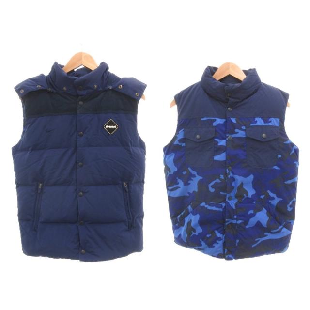 【中古】NIKE × エフシーレアル ブリストル F.C.Real Bristol ダウンベスト リバーシブル カモフラ 迷彩 M ブルー
