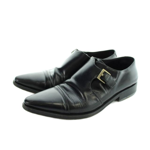【中古】グッチ GUCCI ビジネスシューズ 革靴 レザー ストレートチップ モンクストラップ 42.5 黒 ブラック ■GY11