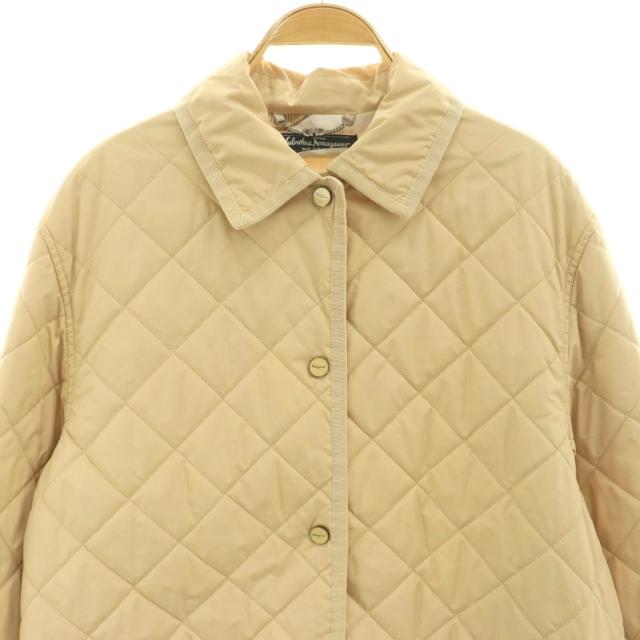 【中古】サルヴァトーレフェラガモ Salvatore Ferragamo キルティングコート 花柄 ロゴ 刻印 M ベージュ /SS ■OS_3