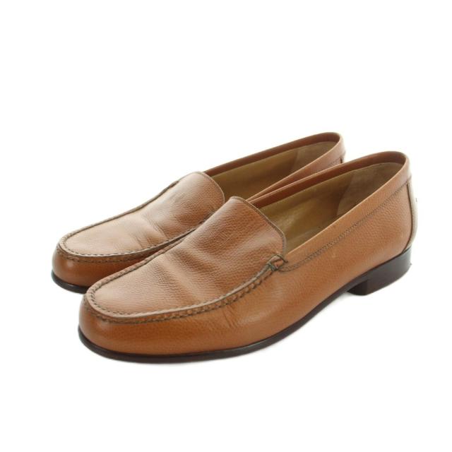 【中古】エルメス HERMES Ｈロゴ ローファー モカシン レザー ロゴ 37.5 24cm 茶 ブラウン ■GY17 /MQ ■OH