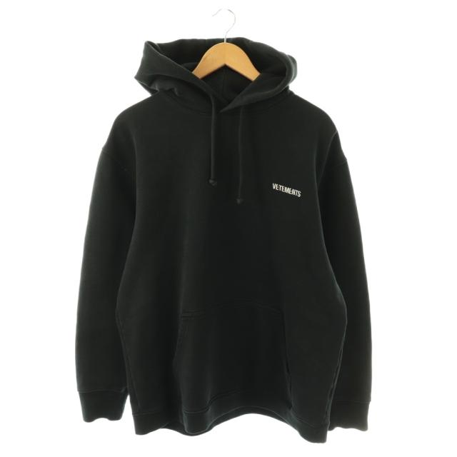 【中古】VETEMENTS 20SS OVERSIZED LOGO HOODIE パーカー スウェット プルオーバー ゴ M ブラック 黒