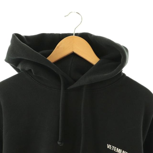 【中古】VETEMENTS 20SS OVERSIZED LOGO HOODIE パーカー スウェット プルオーバー ゴ M ブラック 黒_2