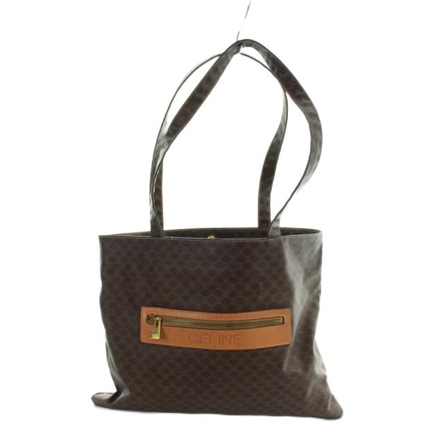 【中古】セリーヌ CELINE オールドセリーヌ ヴィンテージ ショルダーバッグ トート レザー マカダム 総柄 PVC 茶