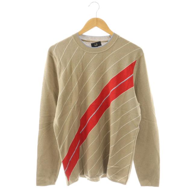 【中古】ダンヒル dunhill ニット セーター 長袖 クルーネック ウール シルク混 L グレージュ /BB ■GY17 メンズ