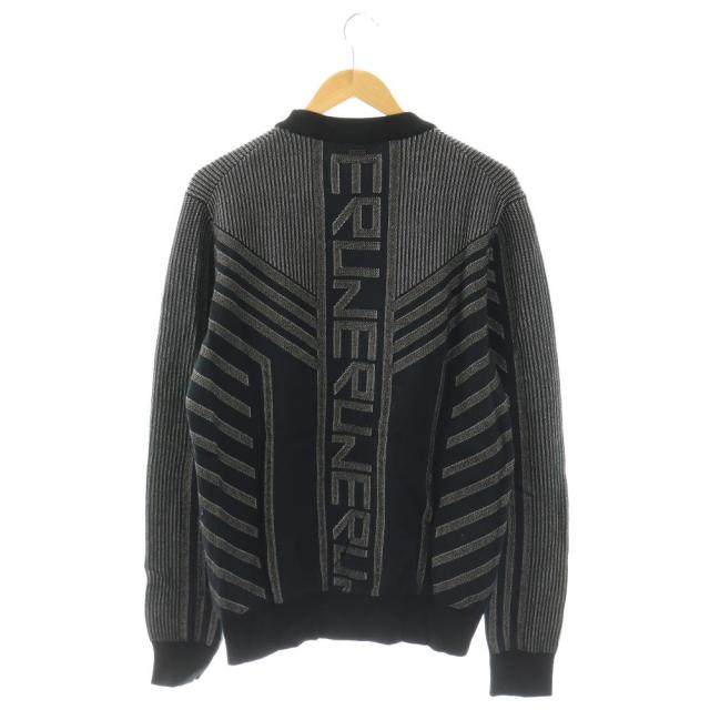 【中古】ヒューゴボス HUGO BOSS ニット セーター プルオーバー 総柄 L 黒 ブラック グレー /SS ■OS ■GY17 メンズ_1