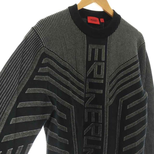 【中古】ヒューゴボス HUGO BOSS ニット セーター プルオーバー 総柄 L 黒 ブラック グレー /SS ■OS ■GY17 メンズ_2