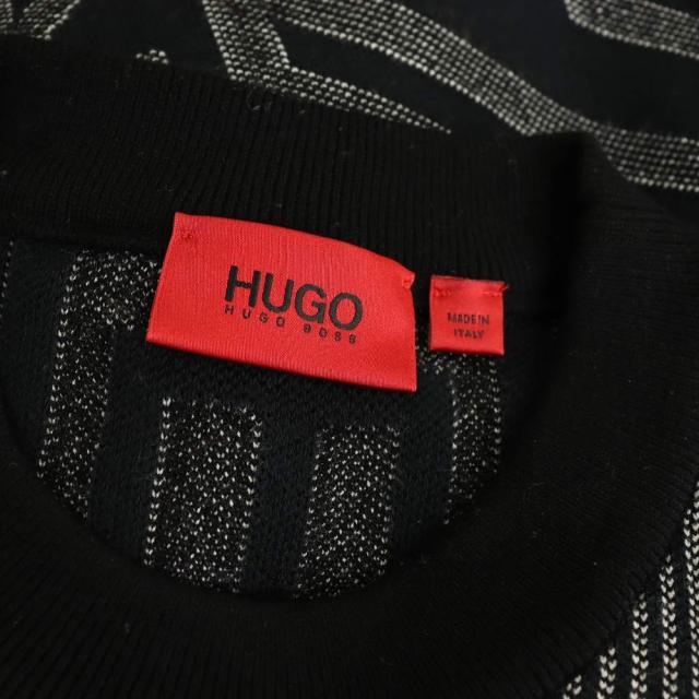 【中古】ヒューゴボス HUGO BOSS ニット セーター プルオーバー 総柄 L 黒 ブラック グレー /SS ■OS ■GY17 メンズ_4