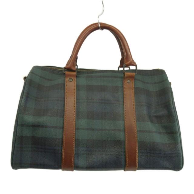【中古】POLO RALPH LAUREN ミニボストンバッグ ハンドバッグ PVC レザー ブラックウォッチ ロゴプレート 緑 紺_1