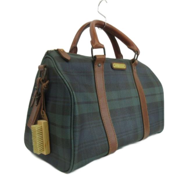 【中古】POLO RALPH LAUREN ミニボストンバッグ ハンドバッグ PVC レザー ブラックウォッチ ロゴプレート 緑 紺_4