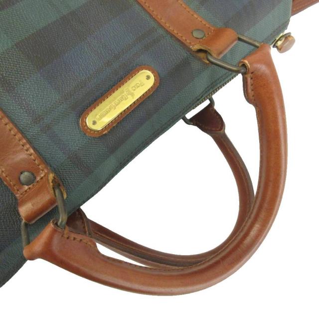 【中古】POLO RALPH LAUREN ミニボストンバッグ ハンドバッグ PVC レザー ブラックウォッチ ロゴプレート 緑 紺_6
