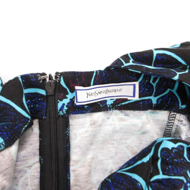 【中古】イヴサンローラン YVES SAINT LAURENT ノースリーブワンピース ミモレ ロング 花柄 総柄 M 青 ブルー /JS_4