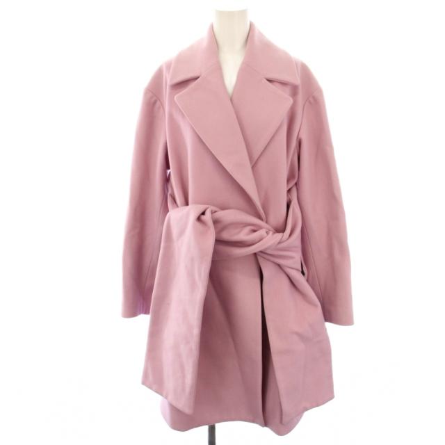 【中古】エムエスジーエム MSGM チェスターコート ウール 38 ピンク 長袖 ウエストベルト ロング 2542MDC105 /HN