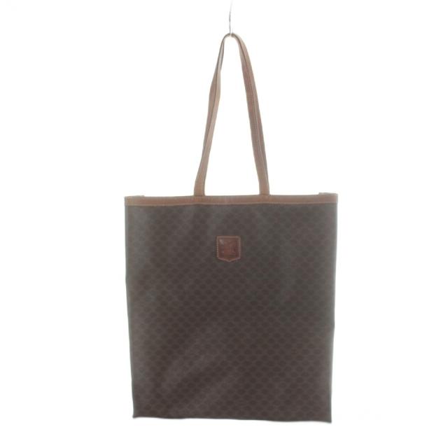 【中古】セリーヌ CELINE オールドセリーヌ ヴィンテージ トートバッグ PVC なめし革 マカダム トリオンフ ロゴタイプ 総柄 茶