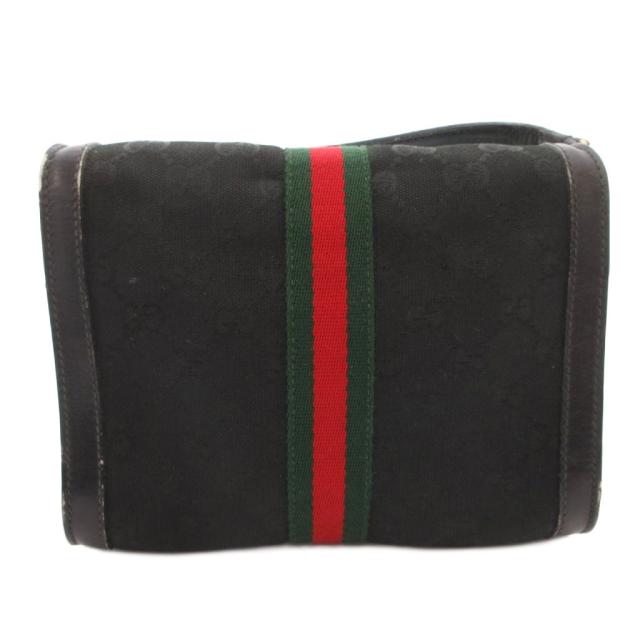 【中古】グッチ GUCCI ヴィンテージ ショルダーバッグ クロスボディ ジャガード GG柄 レザー シェリーライン 黒_1