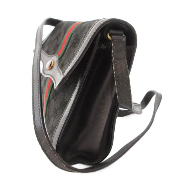 【中古】グッチ GUCCI ヴィンテージ ショルダーバッグ クロスボディ ジャガード GG柄 レザー シェリーライン 黒_2