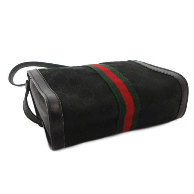 【中古】グッチ GUCCI ヴィンテージ ショルダーバッグ クロスボディ ジャガード GG柄 レザー シェリーライン 黒_3