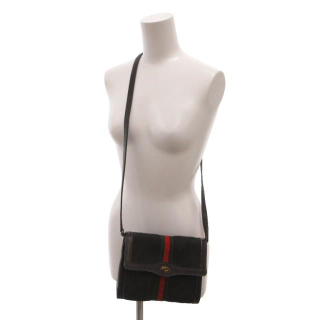 【中古】グッチ GUCCI ヴィンテージ ショルダーバッグ クロスボディ ジャガード GG柄 レザー シェリーライン 黒_4