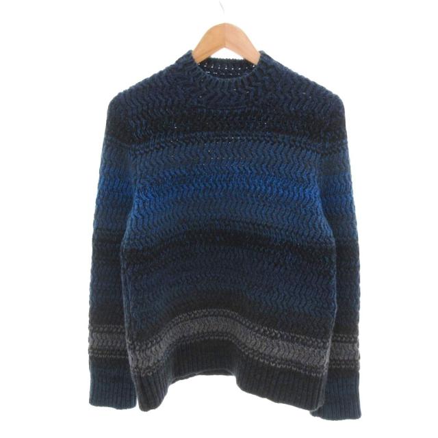 【中古】CHLOE 美品 リブ編みセーター ストライプ ニット 長袖 カシミア100％ クルーネック グラデーション M 青