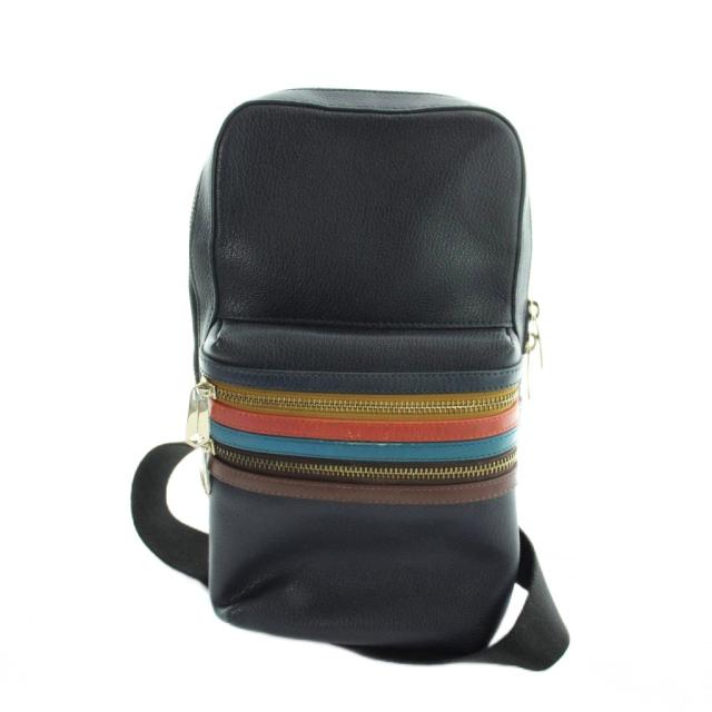 【中古】ポールスミス PAUL SMITH シグネチャージップストライプ ボディバッグ ショルダー 斜めがけ レザー ロゴ 紺