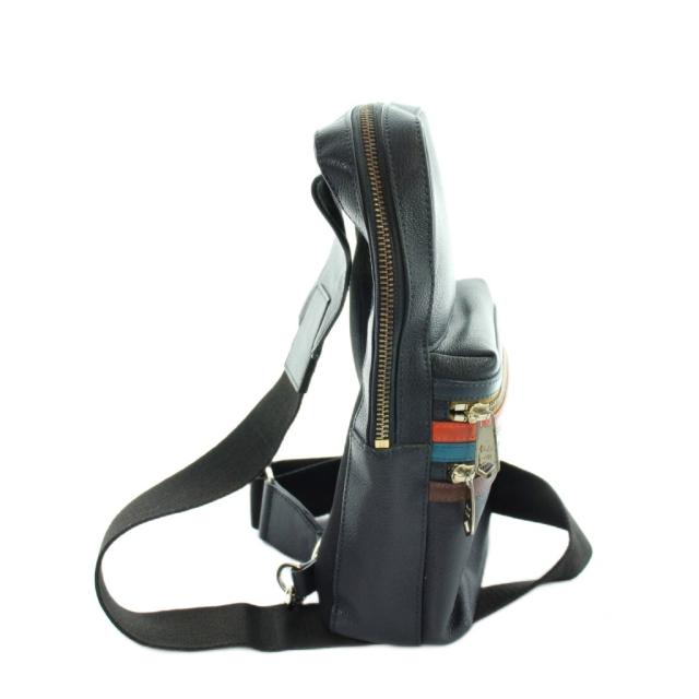 【中古】ポールスミス PAUL SMITH シグネチャージップストライプ ボディバッグ ショルダー 斜めがけ レザー ロゴ 紺_2