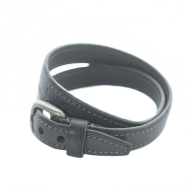 【中古】ロエベ LOEWE ブレスレット アクセサリー バングル レザー 2連 型押しロゴ グレー ■GY18 /MQ ■OH