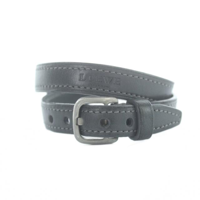 【中古】ロエベ LOEWE ブレスレット アクセサリー バングル レザー 2連 型押しロゴ グレー ■GY18 /MQ ■OH_1