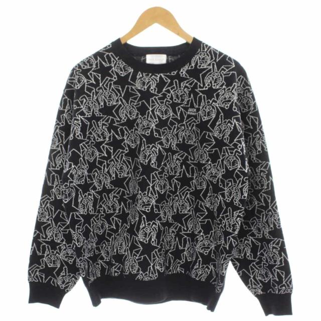 【中古】ジャック バニー Jack Bunny!! ニット セーター ウール ロゴ ドラえもん 4 黒 ブラック 総柄 長袖 /GP