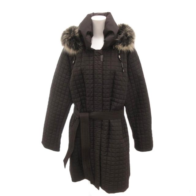 【中古】バルマン BALMAIN キルティングコート 中綿 ブルーフォックスファー ベルト付き M 黒 ブラック /YJ ■GY18