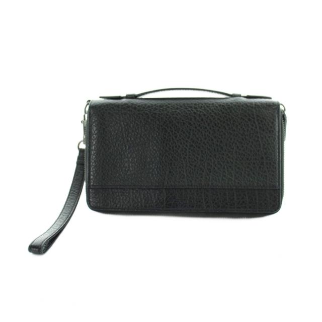 【中古】コーチ COACH 67624 ダブル ジップ トラベル オーガナイザー セカンドバッグ 財布 ロゴ レザー 黒 ブラック