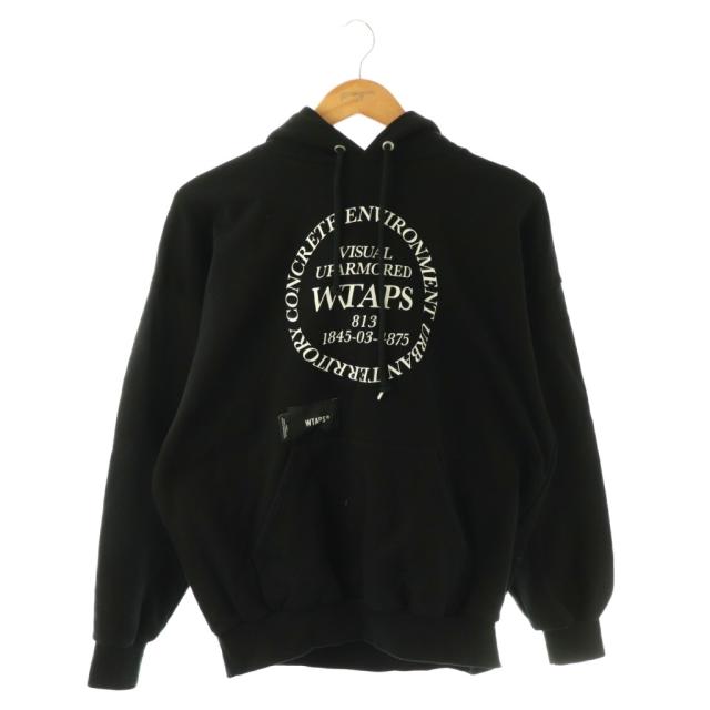 【中古】ダブルタップス WTAPS パーカー スウェット トレーナー プルオーバー ロゴ 02 ブラック ホワイト /ES