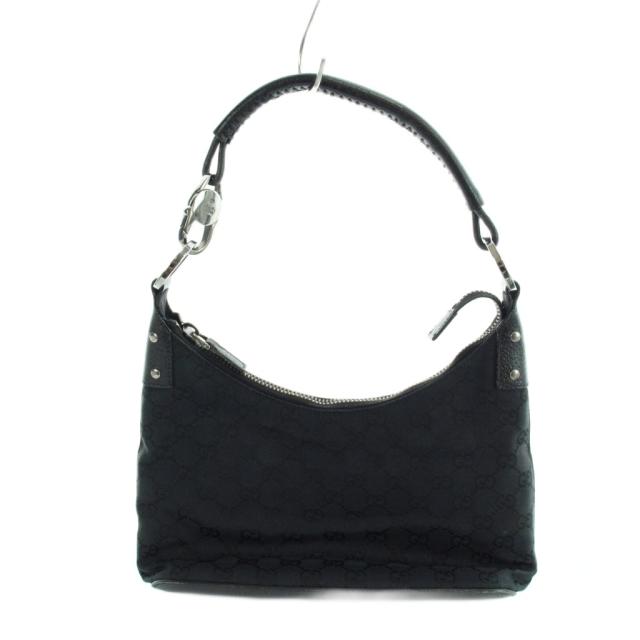 【中古】グッチ GUCCI 115002 ワンショルダーバッグ ハンド キャンバス レザー GG柄 黒 ブラック ■GY11 /MQ ■OH