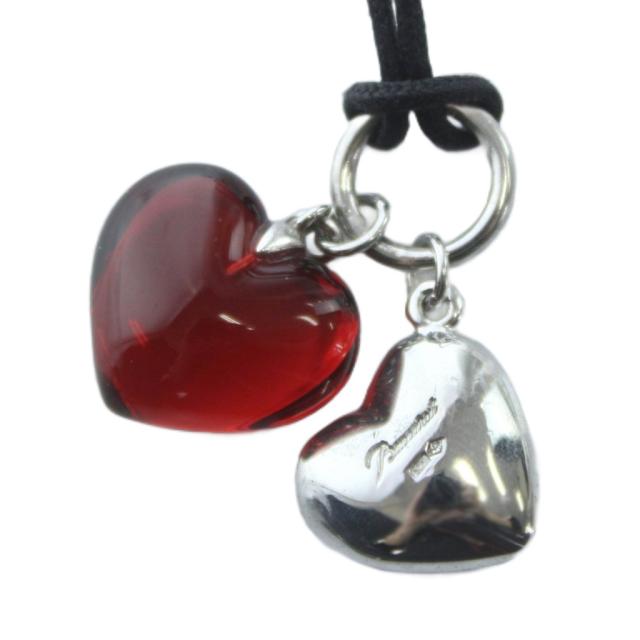 【中古】バカラ Baccarat ネックレス アクセサリー ガラス Silver925 ハート 赤 レッド シルバー色 ■GY11 /MQ