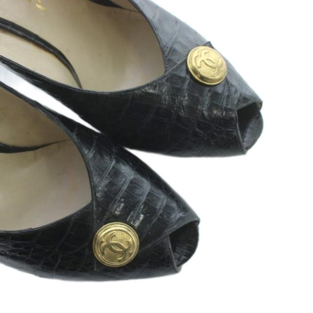 【中古】シャネル CHANEL サンダル スリングバックシューズ レザー ココマーク オープントゥ 7 黒 ブラック ■GY18_2
