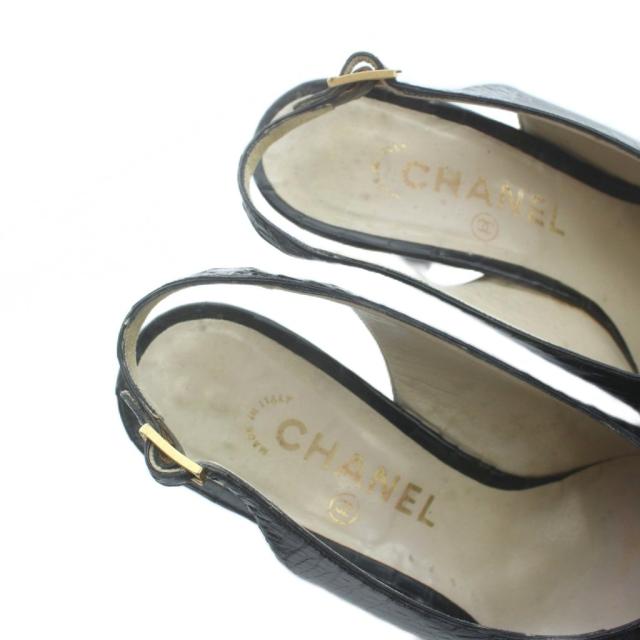 【中古】シャネル CHANEL サンダル スリングバックシューズ レザー ココマーク オープントゥ 7 黒 ブラック ■GY18_3