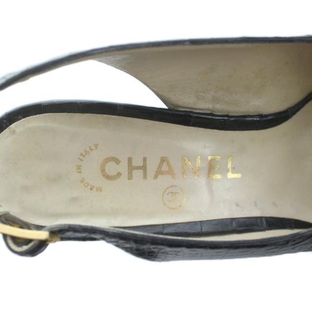 【中古】シャネル CHANEL サンダル スリングバックシューズ レザー ココマーク オープントゥ 7 黒 ブラック ■GY18_6