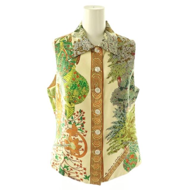 【中古】エルメス HERMES 花柄 ノースリーブ ブラウス シャツ 40 クリーム色 マルチカラー /ES ■GY18 レディース