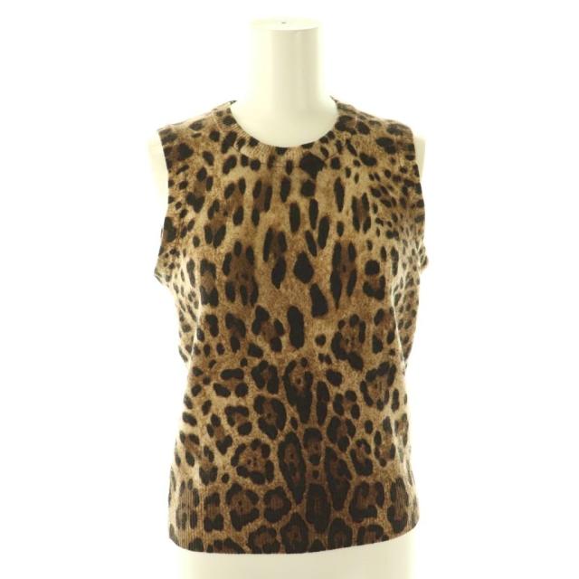 【中古】ドルチェ&amp;ガッバーナ ドルガバ DOLCE&amp;GABBANA ベスト ヒョウ柄 ウール カシミア混 38 ブラウン