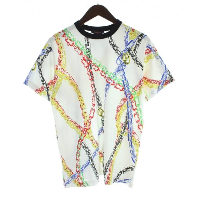 【中古】ルイヴィトン マルチカラー チェーン プリント Tシャツ 半袖 カットソー 総柄 XS 白