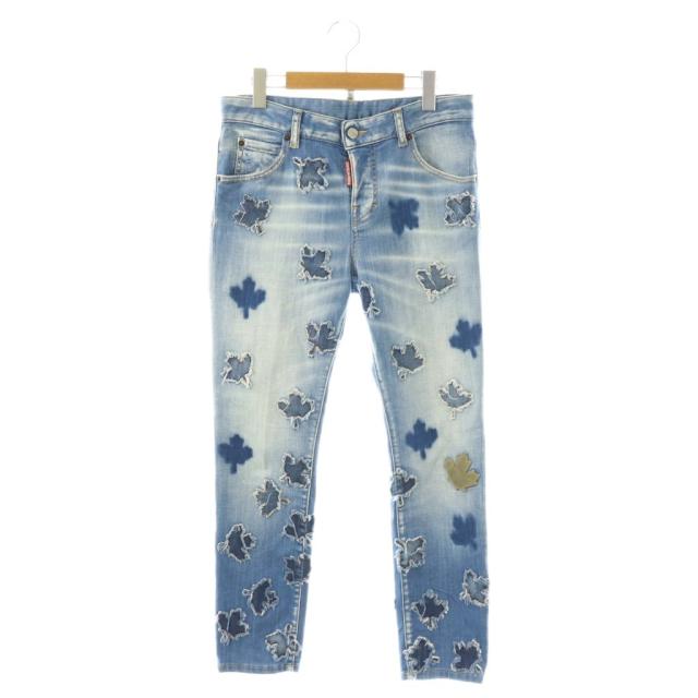 【中古】ディースクエアード DSQUARED2 S75L80671 デニムパンツ ジーンズ スリム リーフ刺繍 ロゴ ボタンフライ 36