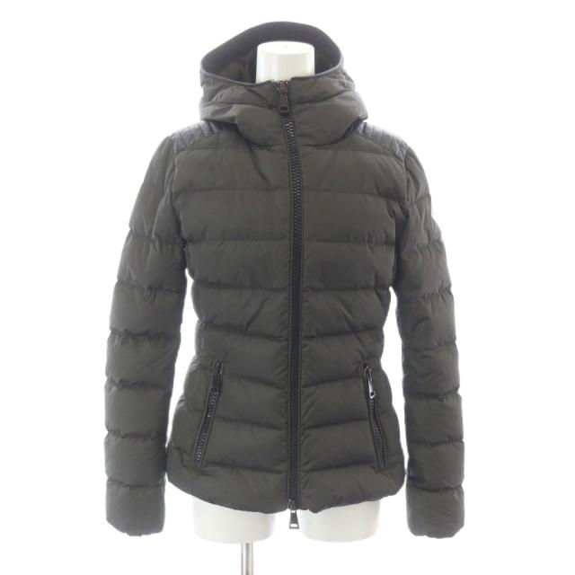 【中古】モンクレール MONCLER TETRA テトラ ダウンジャケット ラムレザー ナイロン 切替 羊革 ワッペンロゴ カーキ