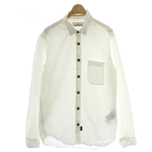 【中古】ストーンアイランド STONE ISLAND シャツ L 白 ホワイト 長袖 ボタンダウン パッチポケット 63151FD03 /GG