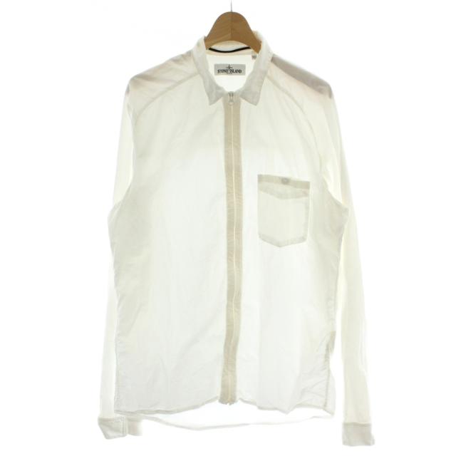 【中古】ストーンアイランド STONE ISLAND コットンジップアップシャツ L 白 長袖 胸ポケット 581512702 /GG ■GY17