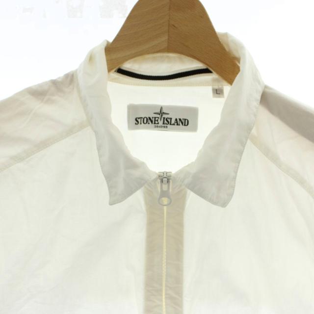 【中古】ストーンアイランド STONE ISLAND コットンジップアップシャツ L 白 長袖 胸ポケット 581512702 /GG ■GY17_4